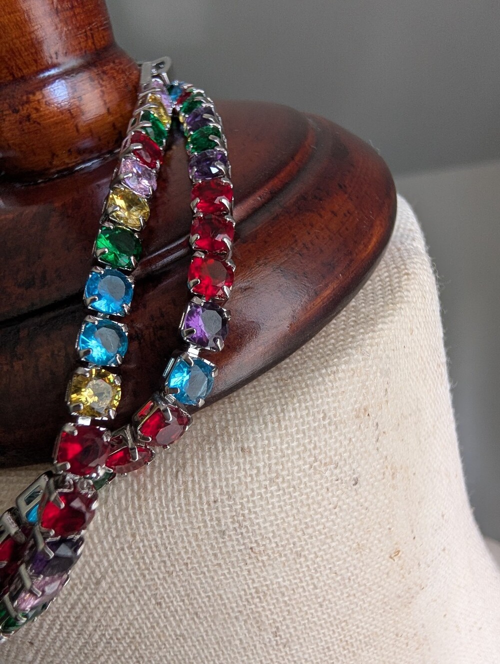 ๐ 2 (Two) - 7" Multicolor Rainbow Glass Crystal Tennis Bracelets ๐ - Picture 5 of 16